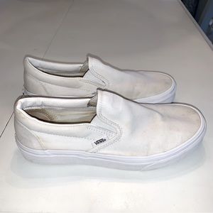 White Vans Classic Slip-On Sneakers Womens 8.5 White Low Top Canvas